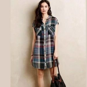 Anthropologie Holding Horses XS Plaid Shirt Dress